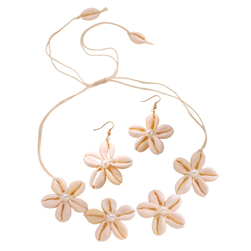 ofeankri Cross-Border Beach Resort Style Pearl Shell Flower Design Women's Earrings Necklace Exaggerated Fresh Casual Accessories - Image 5