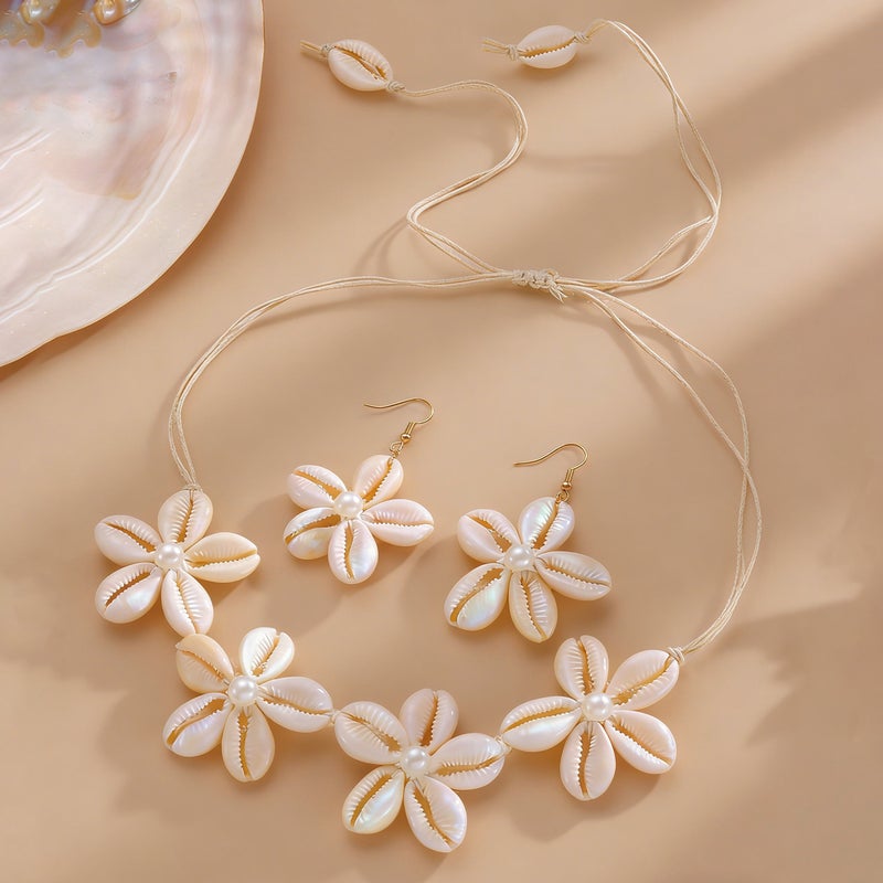 ofeankri Cross-Border Beach Resort Style Pearl Shell Flower Design Women's Earrings Necklace Exaggerated Fresh Casual Accessories - Image 3