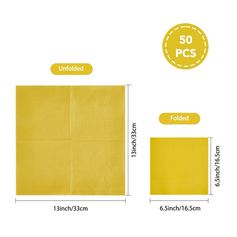 Ottin Solid Yellow Paper Dinner Napkins 6.5'' Disposable Luncheon Napkins 50 Count for Birthday Wedding Party Everyday Lunch Dinner Event - Image 1