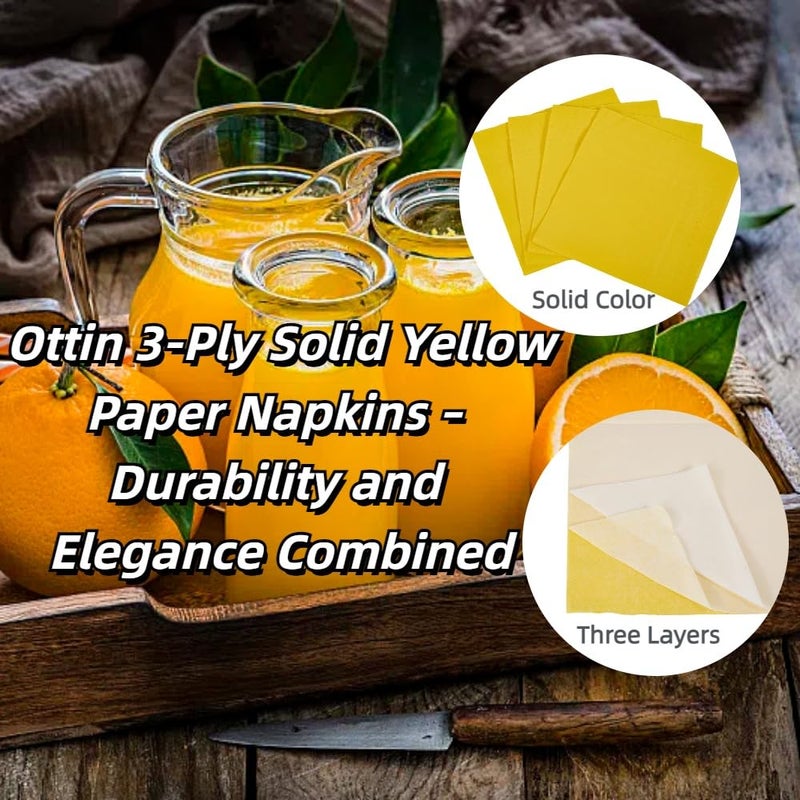 Ottin Solid Yellow Paper Dinner Napkins 6.5'' Disposable Luncheon Napkins 50 Count for Birthday Wedding Party Everyday Lunch Dinner Event - Image 2