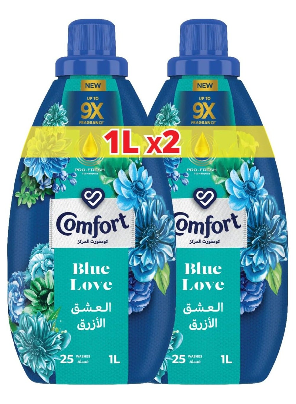 Comfort Concentrated Fabric Softener, Blue Love with Pro-Fresh Technology, 1L x 2