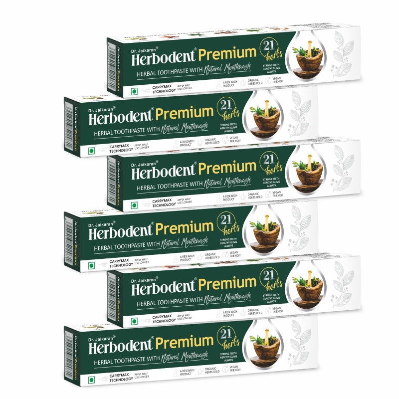 Herbodent Premium Toothpaste 353 oz Pack of 6 A Unique Blend of 21 Herbs Like Neem Clove Cinnamon Cardamom with Natural Mouthwash No Paraben No Fluoride No Saccharin No Triclosan - Image 1