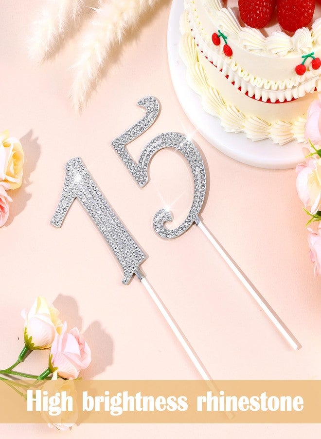 DOPENSPI 15 Cake Topper, Rhinestone 15th Birthday Cake Topper Happy 15 Crystal Rhinestones Cakes Toppers Crystal Rhinestones Birthdays Cakes Decoration for Quinceanera Birthday Anniversary(Silver) - Image 3
