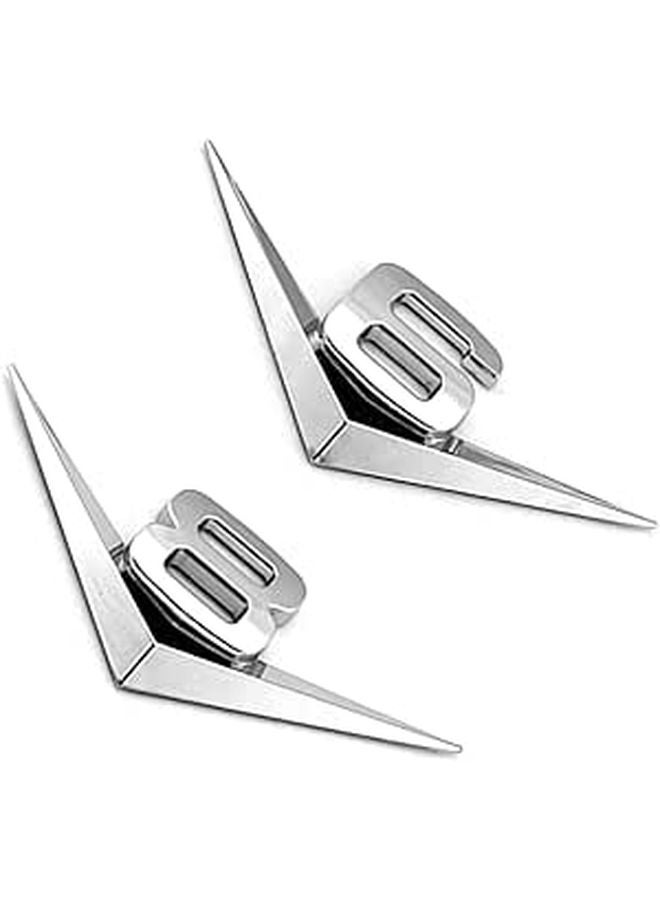 2Pcs Silver 3D Metal Engine Capacity Badge Emblem Set For Car Trunk Exterior Decoration - Image 1
