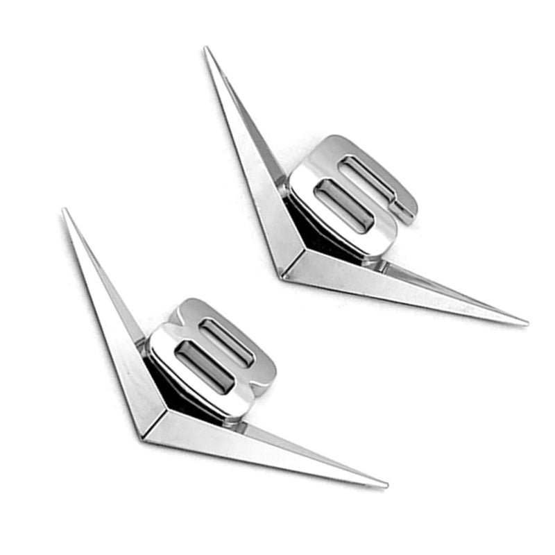 2Pcs Silver 3D Metal Engine Capacity Badge Emblem Set For Car Trunk Exterior Decoration - Image 2