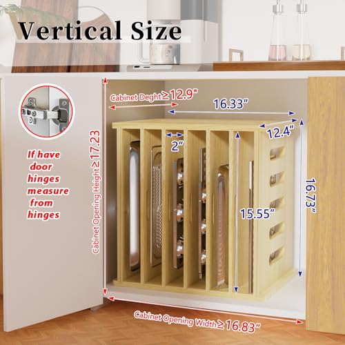 Exttlliy 7 Tier Wooden Tray Dividers for Cabinets, Baking Cookie Sheet Organizer, Vertical/Horizontal Cabinet Dividers for Pots, Cutting Board, Pans, Kitchen Organizers and Storage (7 Tier) - Image 3