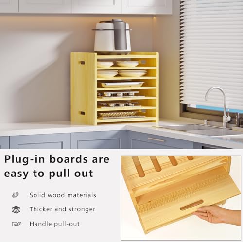 Exttlliy 7 Tier Wooden Tray Dividers for Cabinets, Baking Cookie Sheet Organizer, Vertical/Horizontal Cabinet Dividers for Pots, Cutting Board, Pans, Kitchen Organizers and Storage (7 Tier) - Image 5