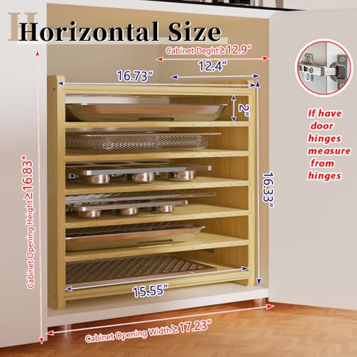 Exttlliy 7 Tier Wooden Tray Dividers for Cabinets, Baking Cookie Sheet Organizer, Vertical/Horizontal Cabinet Dividers for Pots, Cutting Board, Pans, Kitchen Organizers and Storage (7 Tier) - Image 2