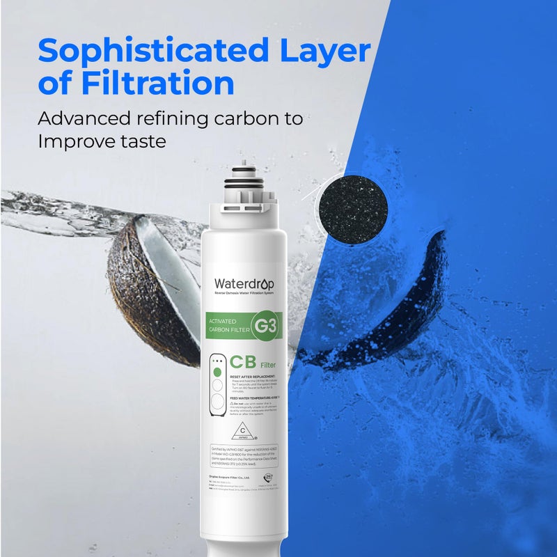 Waterdrop G3-2CFCB Filter, Replacement for Waterdrop G3-W & G3P600 & G3P800 Reverse Osmosis System, Pack of 2 G3-N1CF Filters and 1 G3-N3CB Filter, 1-Year Combo - Image 4