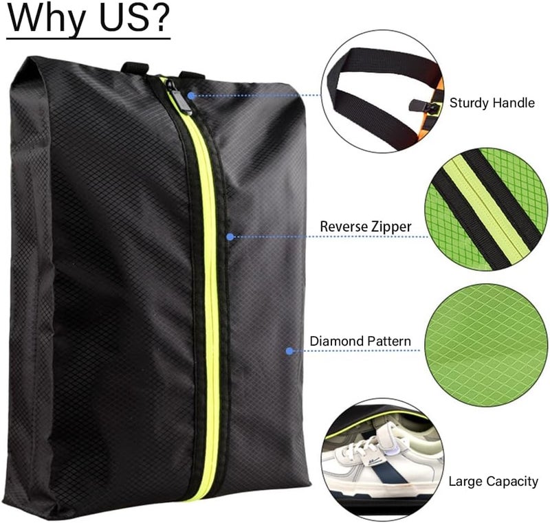 Excefore Shoe Bags for Travel, 3 Pack Portable Waterproof Shoe Bag, Reusable Universal Shoes Bags Storage With Handle Zipper Models Unisex, XL (Green Orange Black) - Image 2
