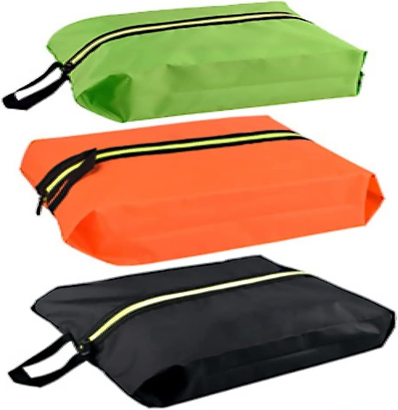 Excefore Shoe Bags for Travel, 3 Pack Portable Waterproof Shoe Bag, Reusable Universal Shoes Bags Storage With Handle Zipper Models Unisex, XL (Green Orange Black) - Image 1