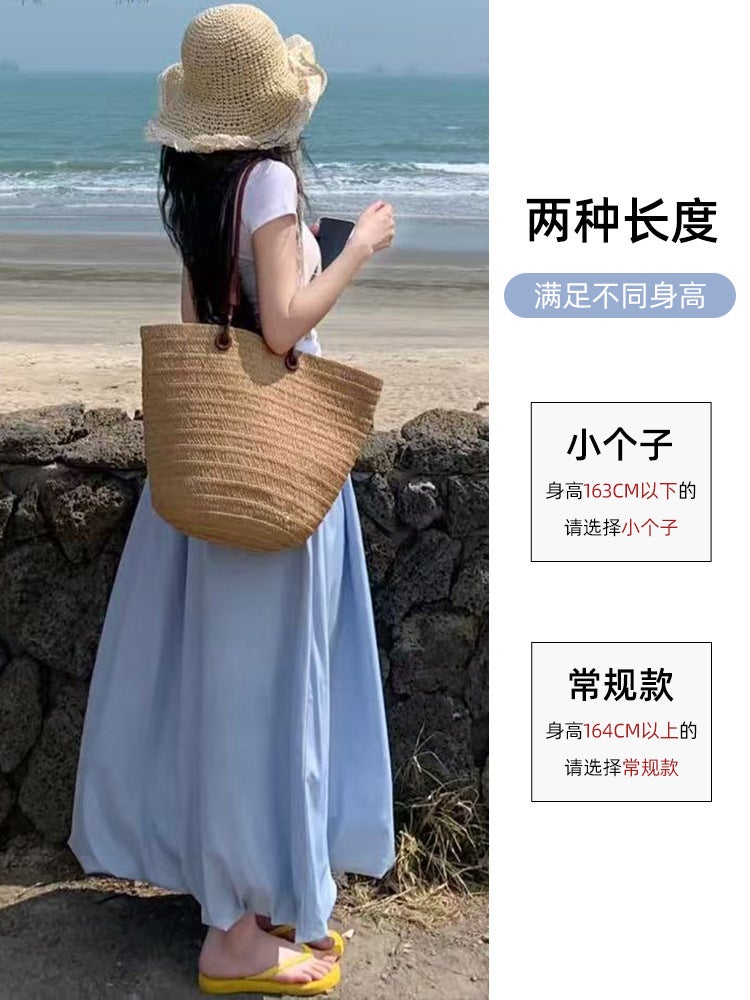 Blue Fluffy Flower Bud Skirt For Women Summer High-Waist Slimming Look A-Line Ice Silk Fluffy Lantern Skirt - Image 5