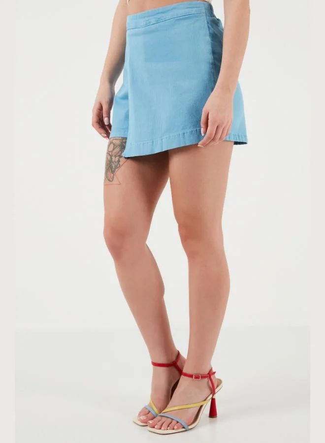 ليلا ليلى شورت قصير قطني بسحاب غير متماثل للنساء