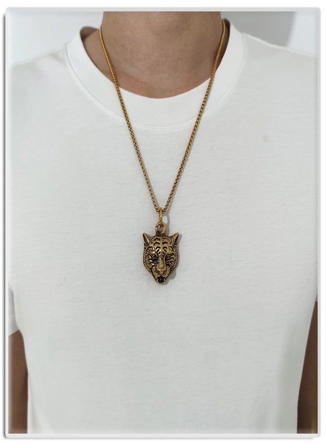 Xusamss Punk Rock Stainless Steel Animal Tiger Head Tag Pendant Charm Necklace(Gold) - Image 2