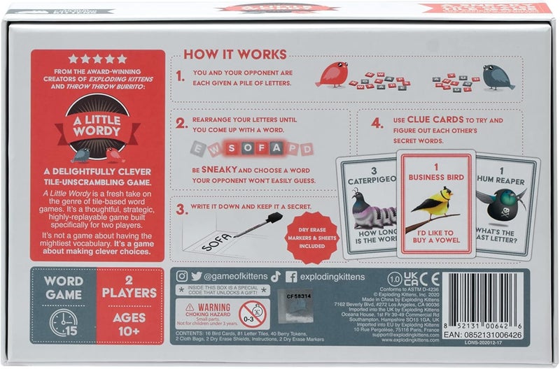 Exploding Kittens A Little Wordy 2 Players - Ages 10+ - 15 Minutes to Play - Letter Tile Word Game - Couples Game, Date Night Game, Adult and Teen Board Game - Image 5