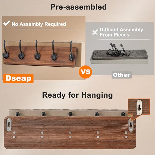 Dseap Coat Rack Wall Mount: Modern, Patented, Heavy-Duty, 17.4" Long 5-Double-Hooks Wooden Hanger Hook Rail for Winter Coats Hat Jacket Clothing, Black - Image 3