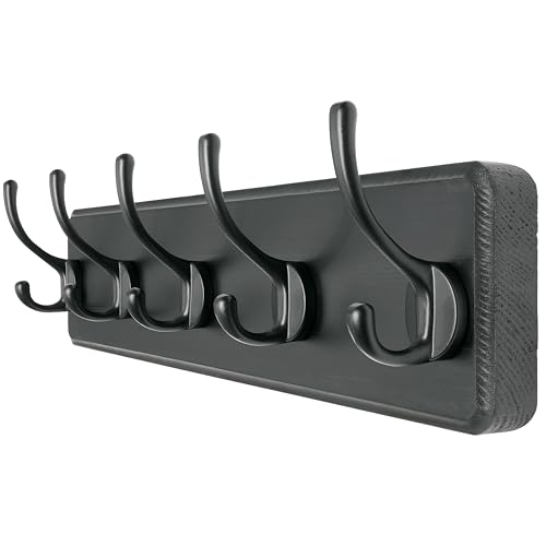 Dseap Coat Rack Wall Mount: Modern, Patented, Heavy-Duty, 17.4" Long 5-Double-Hooks Wooden Hanger Hook Rail for Winter Coats Hat Jacket Clothing, Black - Image 1