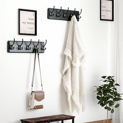 Dseap Coat Rack Wall Mount: Modern, Patented, Heavy-Duty, 17.4" Long 5-Double-Hooks Wooden Hanger Hook Rail for Winter Coats Hat Jacket Clothing, Black - Image 5