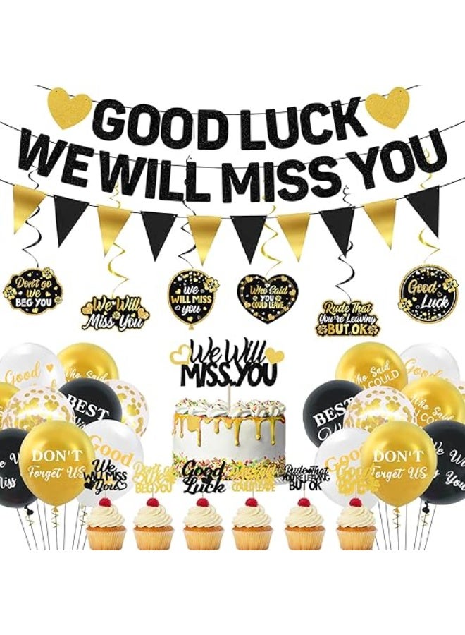 Farewell Party Decorations, We Will Miss You Banner Cake Topper Balloons Hanging Swirls Kit, Going Away/Leaving/Retirement Party Decorations for Men Women, Coworker Goodbye Party Supplies