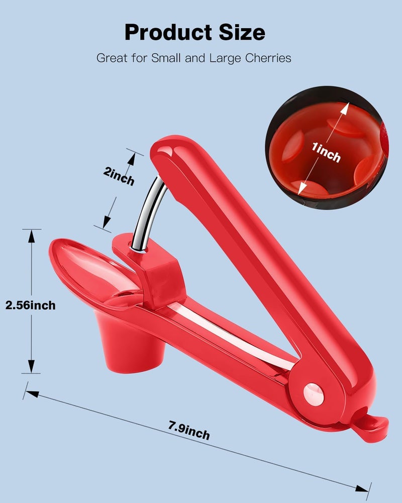 Dumsud Cherry Pitter, Olive Pit Remover Tool Cherries Corer Pitter with Hand-held Push, Olives Seed Corer with lock design, Durable Remove Cherries Pit corer for Cherry Jam -Red - Image 2