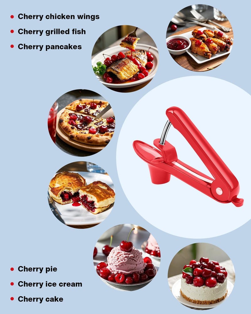 Dumsud Cherry Pitter, Olive Pit Remover Tool Cherries Corer Pitter with Hand-held Push, Olives Seed Corer with lock design, Durable Remove Cherries Pit corer for Cherry Jam -Red - Image 5