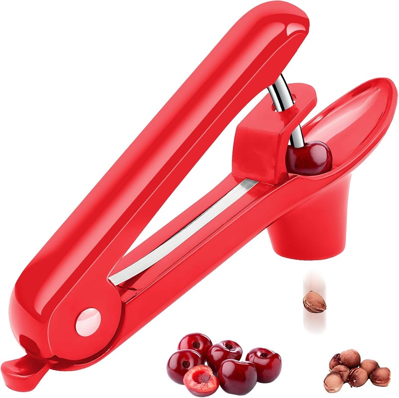 Dumsud Cherry Pitter, Olive Pit Remover Tool Cherries Corer Pitter with Hand-held Push, Olives Seed Corer with lock design, Durable Remove Cherries Pit corer for Cherry Jam -Red - Image 1