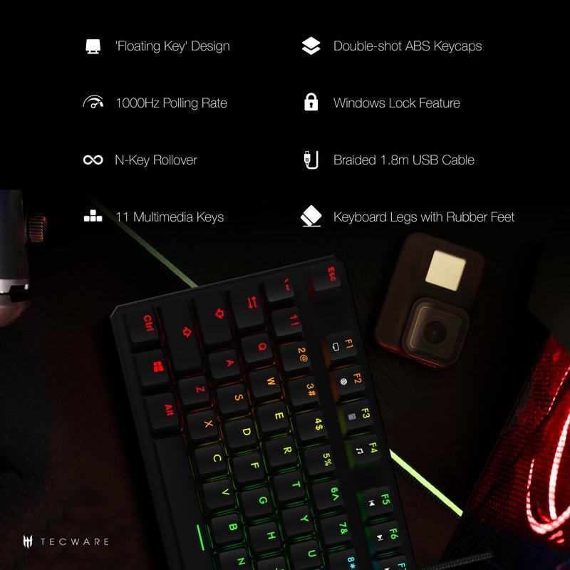 TECWARE Phantom 87 Key Mechanical Keyboard, RGB led, Outemu RED Switch - Image 4