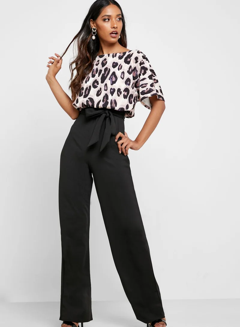 QUIZ Animal Print Belted Jumpsuit
