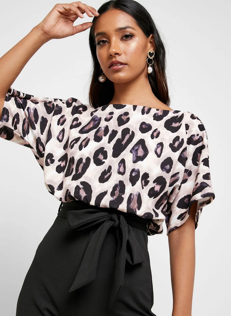 QUIZ Animal Print Belted Jumpsuit