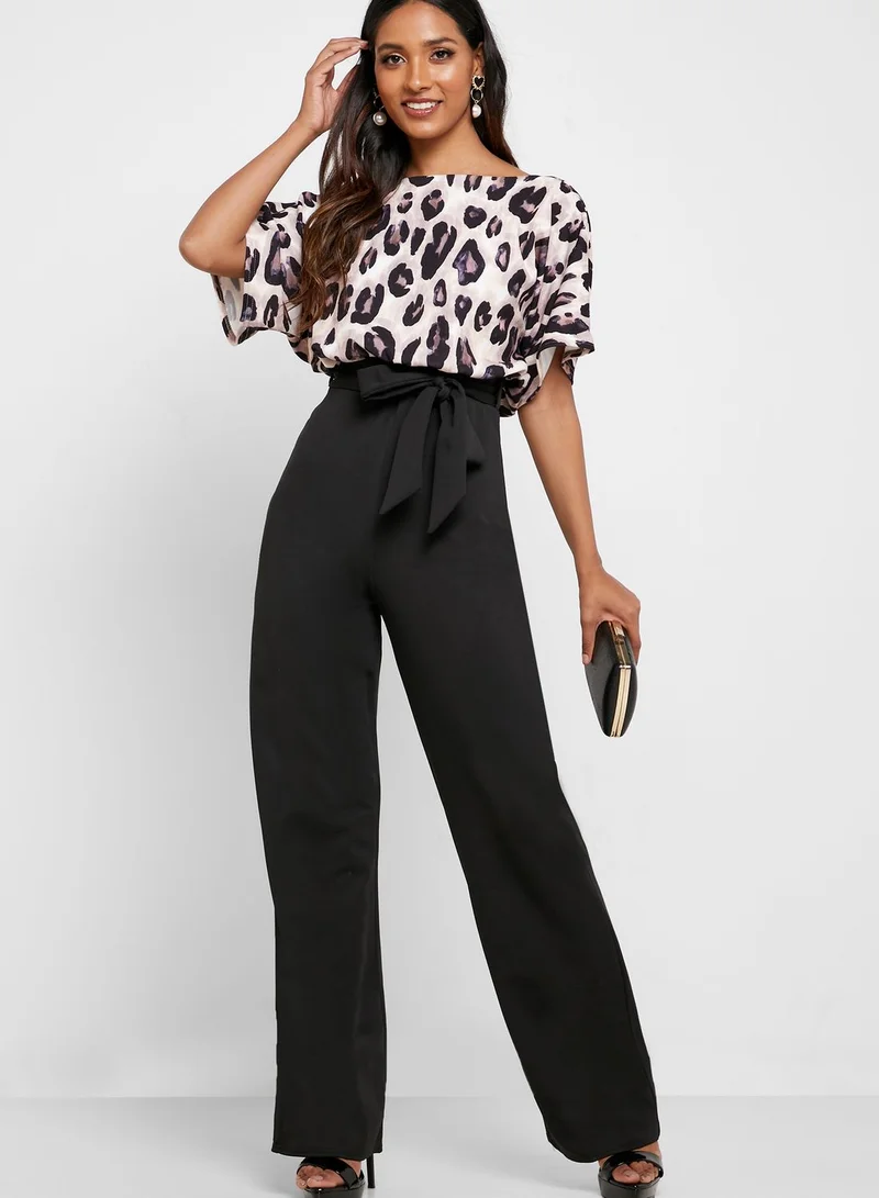 QUIZ Animal Print Belted Jumpsuit