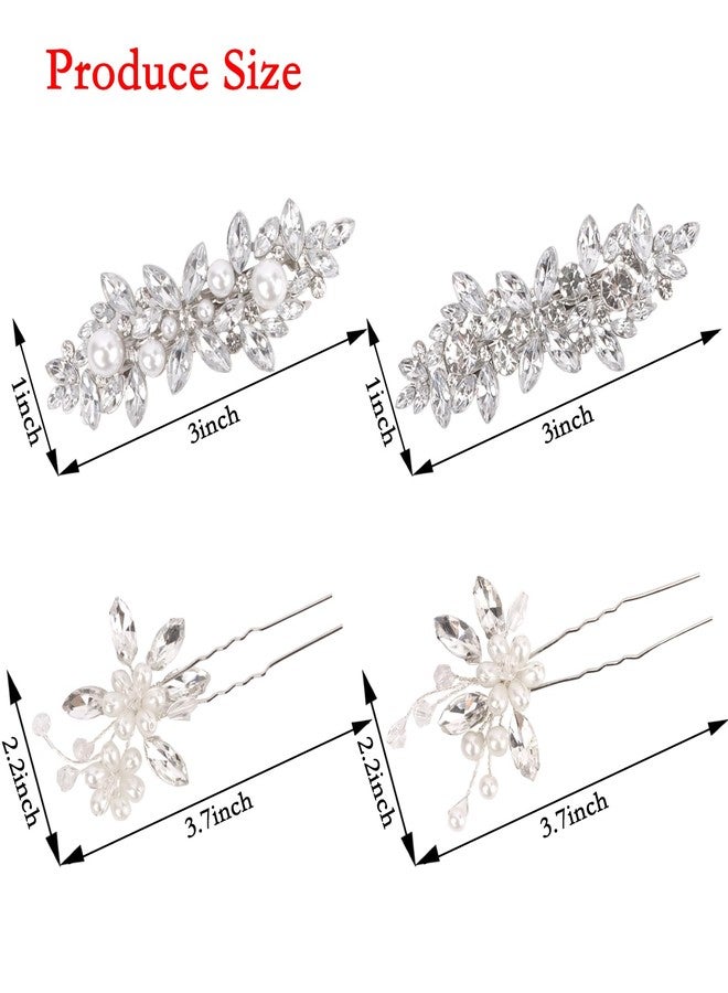 Aprince Rhinestone Wedding Hair Clips Hair Pins 4Pcs Crystal Fancy Barrettes for Thick Thin Hair Bridal Wedding Hair Accessories for Women Girls (Silver) - Image 2