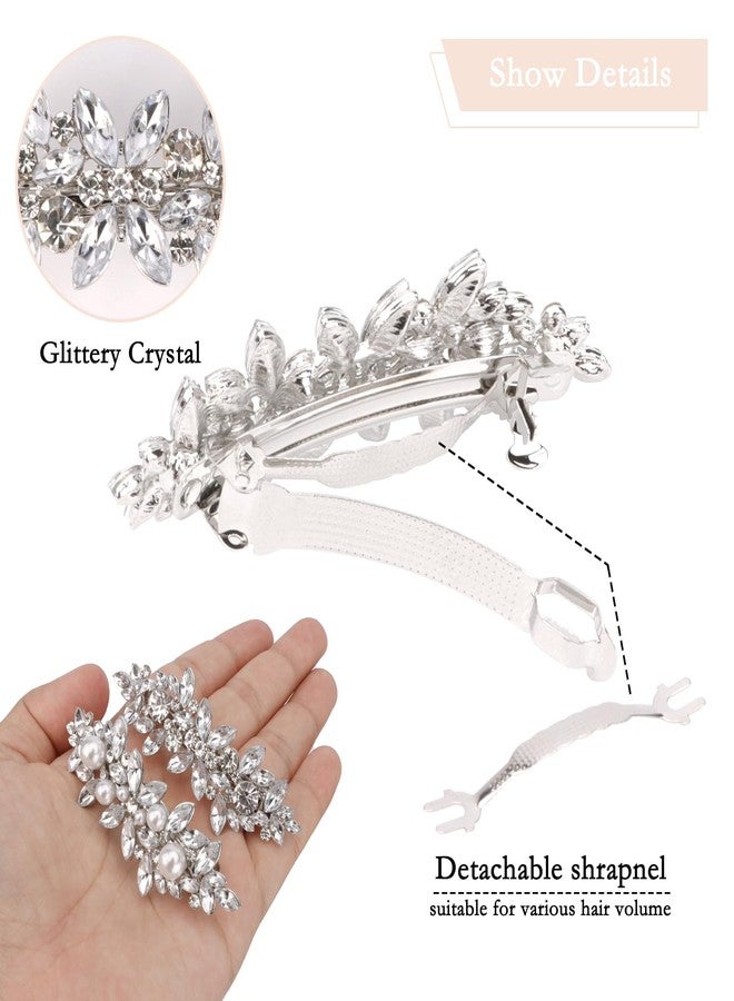 Aprince Rhinestone Wedding Hair Clips Hair Pins 4Pcs Crystal Fancy Barrettes for Thick Thin Hair Bridal Wedding Hair Accessories for Women Girls (Silver) - Image 3