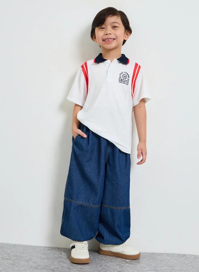 Styli Boys Dark Blue Cut And Sew Panel Baggy Jeans