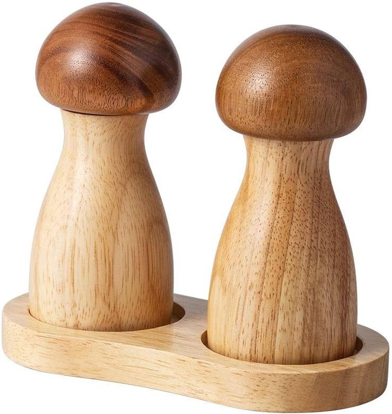 Wood Pepper Grinder Set - Acacia Wood Mushroom Salt and Pepper Mill - Image 1