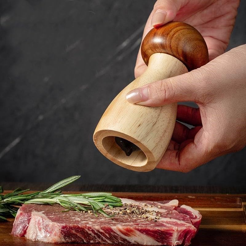 Wood Pepper Grinder Set - Acacia Wood Mushroom Salt and Pepper Mill - Image 3