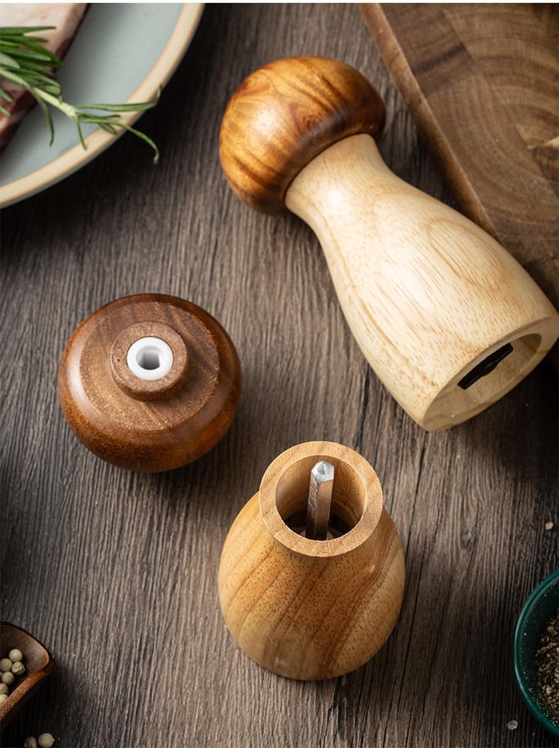 Wood Pepper Grinder Set - Acacia Wood Mushroom Salt and Pepper Mill - Image 2