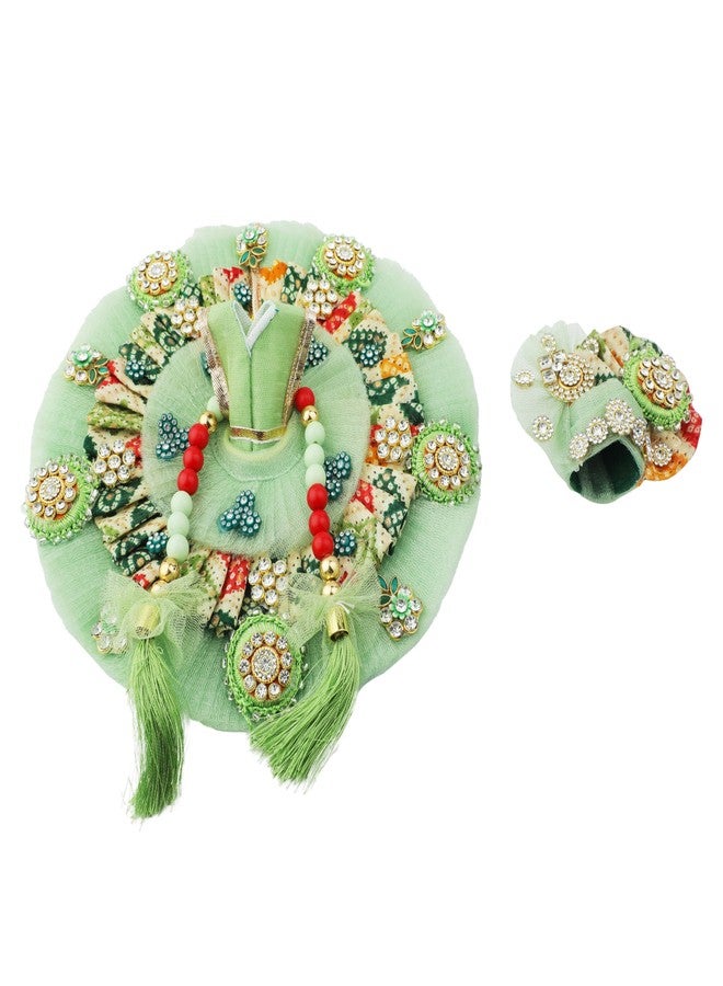 Aditri Creation Laddu Gopal Dress Cloth Bhagwan Poshak of God Krishna Kanhaiya Dev Vastra with Mukut for Metal Idol Statue Indian Traditional Janmashtami Holi Festival(Size:- 2-4 No.Dia- 8") (Green with Multicolor) - Image 1