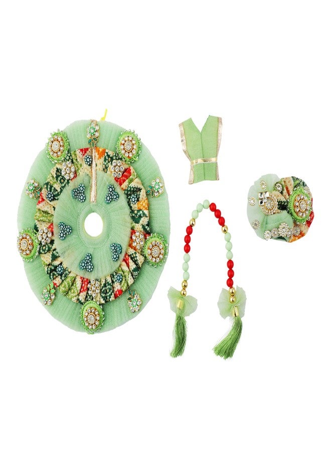 Aditri Creation Laddu Gopal Dress Cloth Bhagwan Poshak of God Krishna Kanhaiya Dev Vastra with Mukut for Metal Idol Statue Indian Traditional Janmashtami Holi Festival(Size:- 2-4 No.Dia- 8") (Green with Multicolor) - Image 3