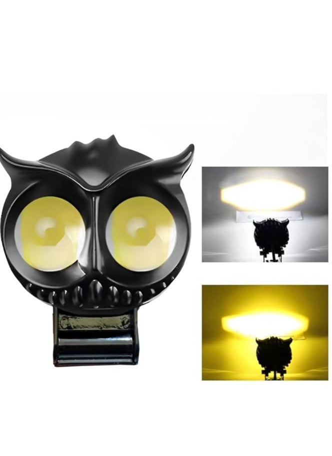 Owl Design 2 lens LED lantern flashlight extra light projector, yellow and white beam with off-road flicker, suitable for cars, bicycles, mopeds, scooters-one piece
