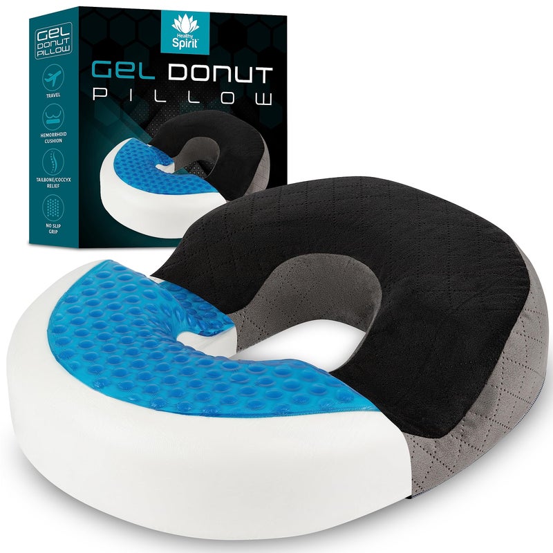 Healthy Spirit Healthy Spirit Gel Donut Pillow  Lifting Cushion  Donut Cushion for Tailbone Hemorrhoid Cushion Coccyx Sciatica Pregnancy Cushion GreyBlack Velvet 