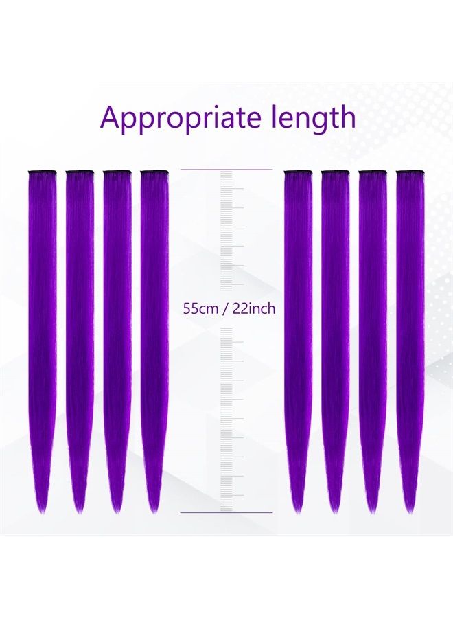 TOFAFA 22 inch Colored Hair Extensions Straight Hairpiece, Multi-colors Party Highlights Clip in Synthetic Hair Extensions for Kids Girls Cosplay Gift (10pcs Purple) - Image 3
