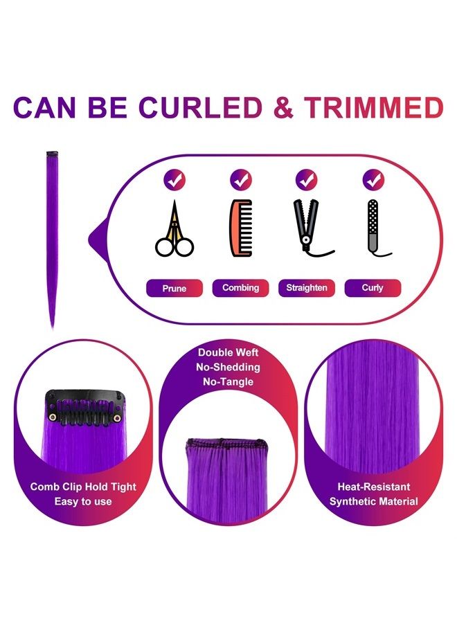 TOFAFA 22 inch Colored Hair Extensions Straight Hairpiece, Multi-colors Party Highlights Clip in Synthetic Hair Extensions for Kids Girls Cosplay Gift (10pcs Purple) - Image 4