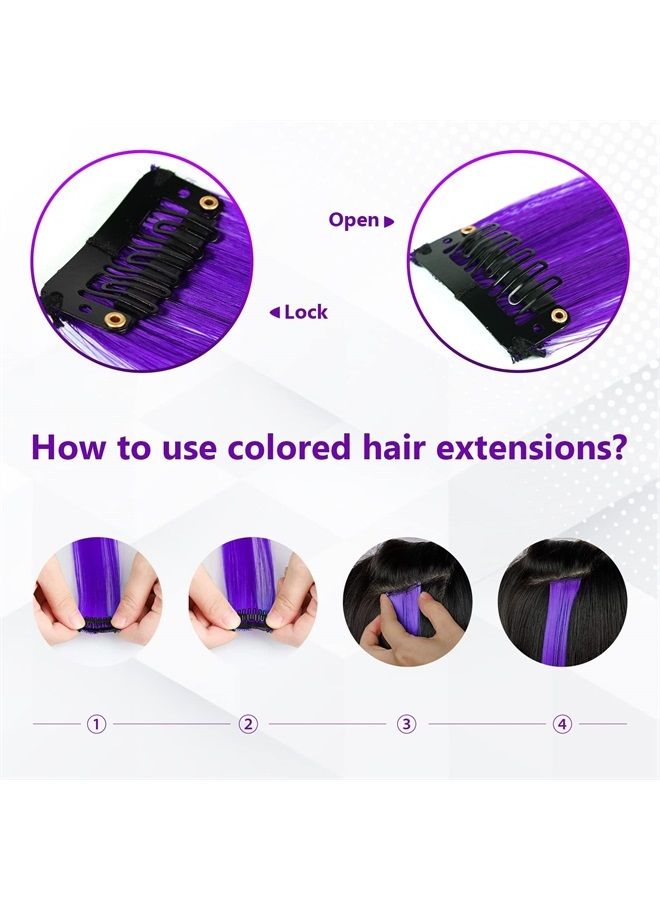 TOFAFA 22 inch Colored Hair Extensions Straight Hairpiece, Multi-colors Party Highlights Clip in Synthetic Hair Extensions for Kids Girls Cosplay Gift (10pcs Purple) - Image 5
