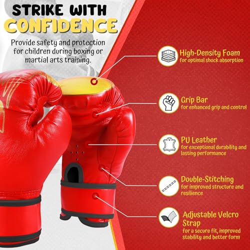Flexzion Kids Boxing Gloves for 3 to 8 Years, 4 oz Fire Red Youth Boxing Gloves Punching Gloves for Kids Sparring Training Mitts Punching Bag Junior Gloves - Image 4