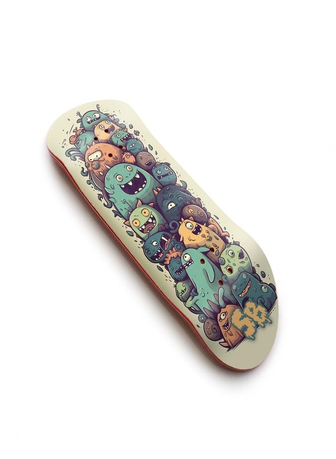 SPITBOARDS® 34mm Fingerboard Deck - Real Wood (5-Layers) Classic Popsicle Street Shape - Size: 34 x 96 mm - Single Graphic Deck (Real Wear) - Optimized Concave - Monster Party - Image 2