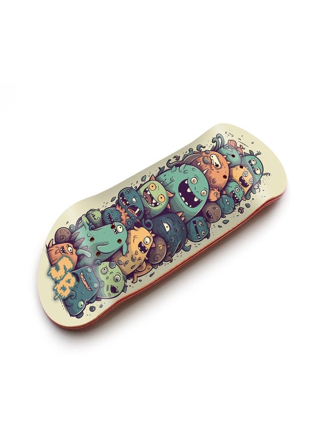 SPITBOARDS® 34mm Fingerboard Deck - Real Wood (5-Layers) Classic Popsicle Street Shape - Size: 34 x 96 mm - Single Graphic Deck (Real Wear) - Optimized Concave - Monster Party - Image 4