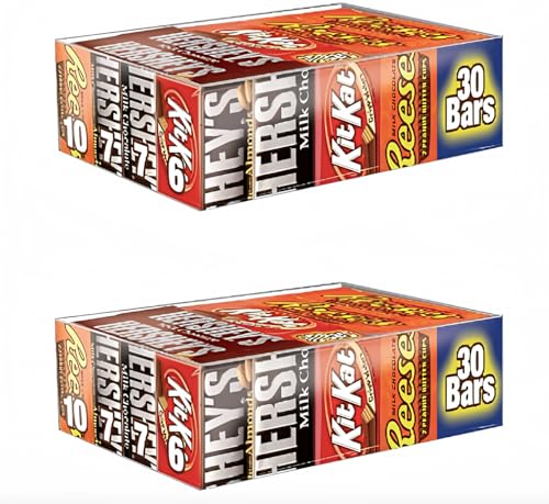 Hershey's Hershey uxApzl Chocolate Candy Bar Variety Pack HERSHEYS Milk Chocolate With Almonds HERSHEYS Milk Chocolate REESES Peanut Butter Cups and KIT KAT Bars 30 Count Box 2 Pack - Image 1