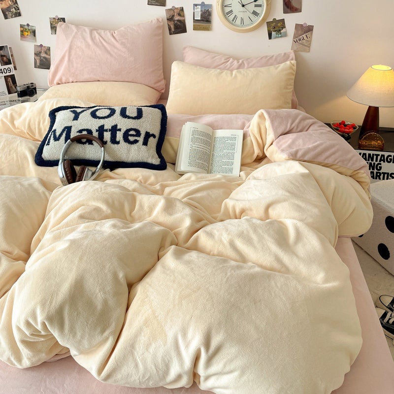 طقم ملا bedding فاخر من مخمل الحليب - ملاءة وملاءة مطابقة وغطاء لحاف | ناعم ودافئ ومضاد للحساسية