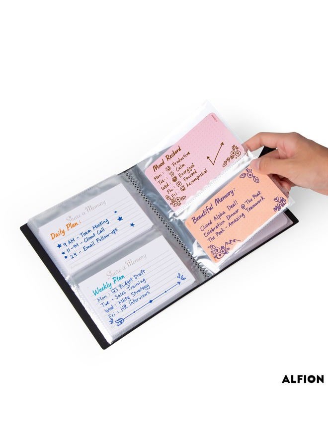 Alfion 3x5 Index Card Holder Binder with Clear Plastic Sleeves, Flash Card Organizer Notebook with Snap Button Closure, 96 Total Card Holder Pockets - Image 5