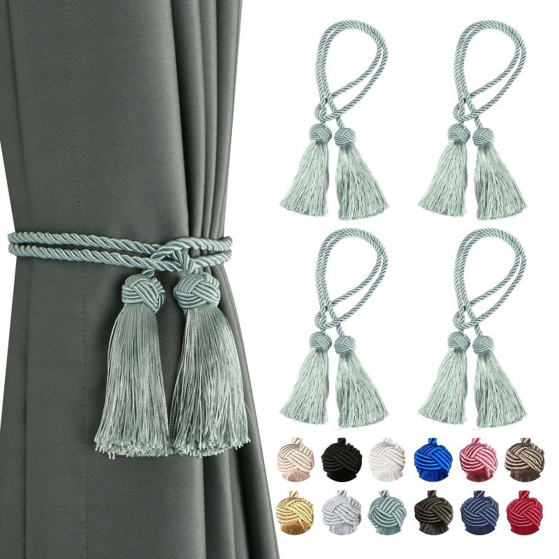 BEL AVENIR BEL AVENIR 4 Pack Curtain Handmade Tiebacks Decorative Curtain Holdbacks with Tassel Light Blue 4 Pack